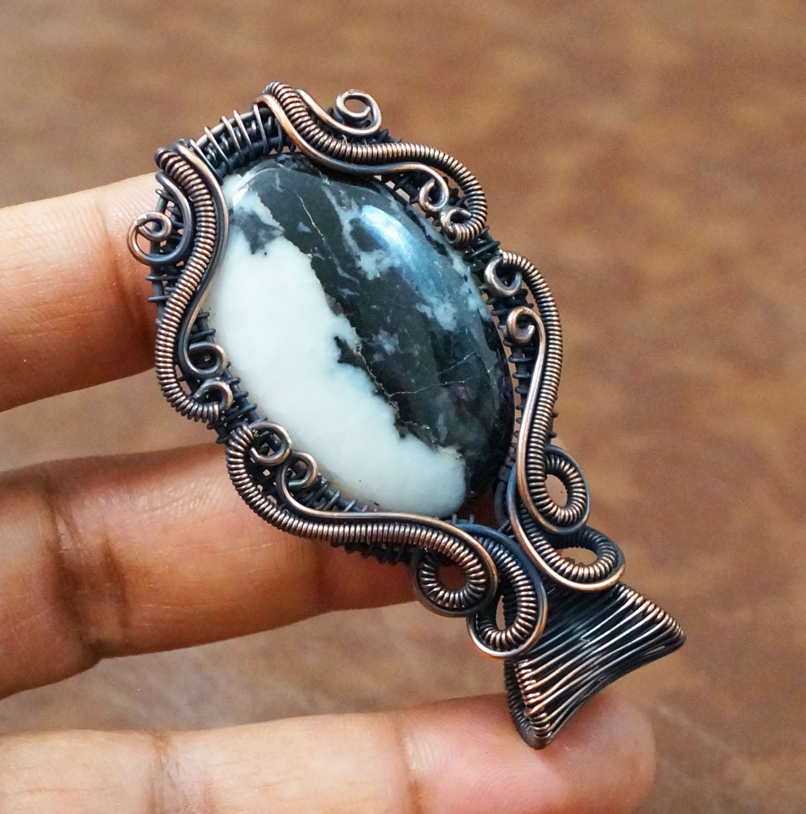 Buffalo Jasper Copper Wire Wrapped Handmade Pendant Gemstone Jewelry (PD-70