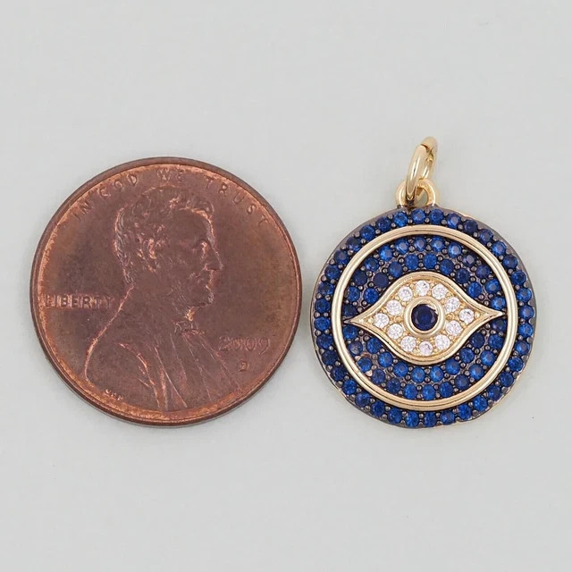 Round Cut Simulated Sapphire Stunning Evil’s Eye Pendant 14K Yellow Gold Plated