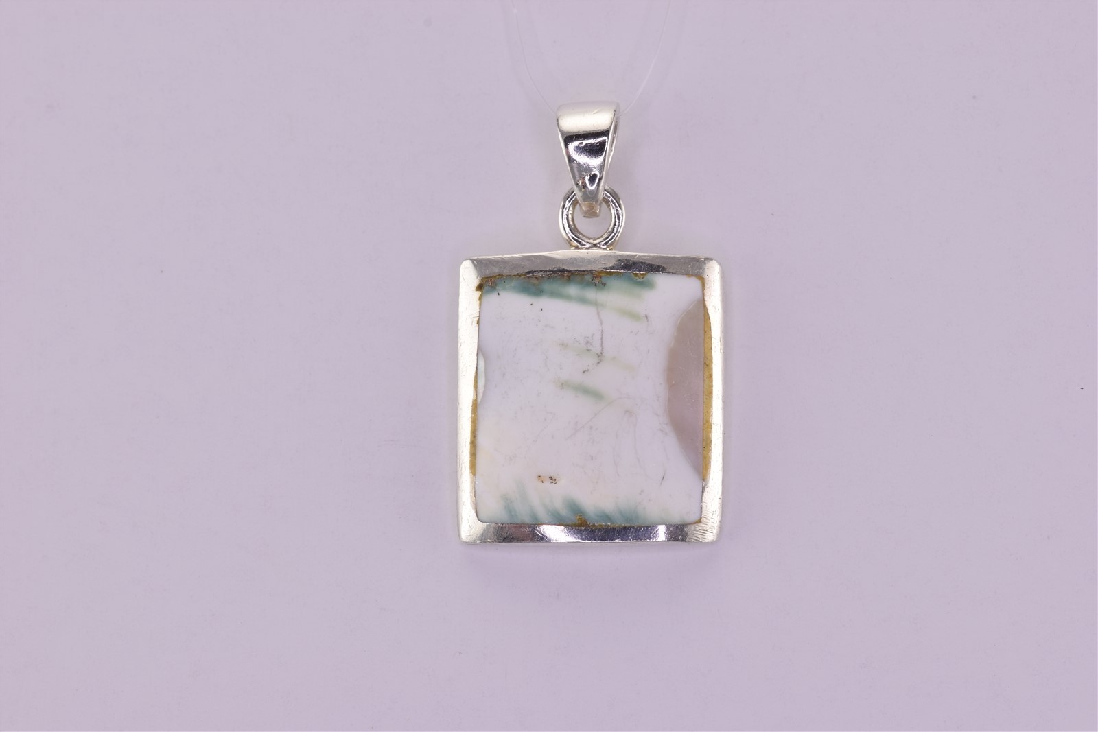 Sterling Silver 17mm x 16mm Framed Green White Agate 925 Pendant