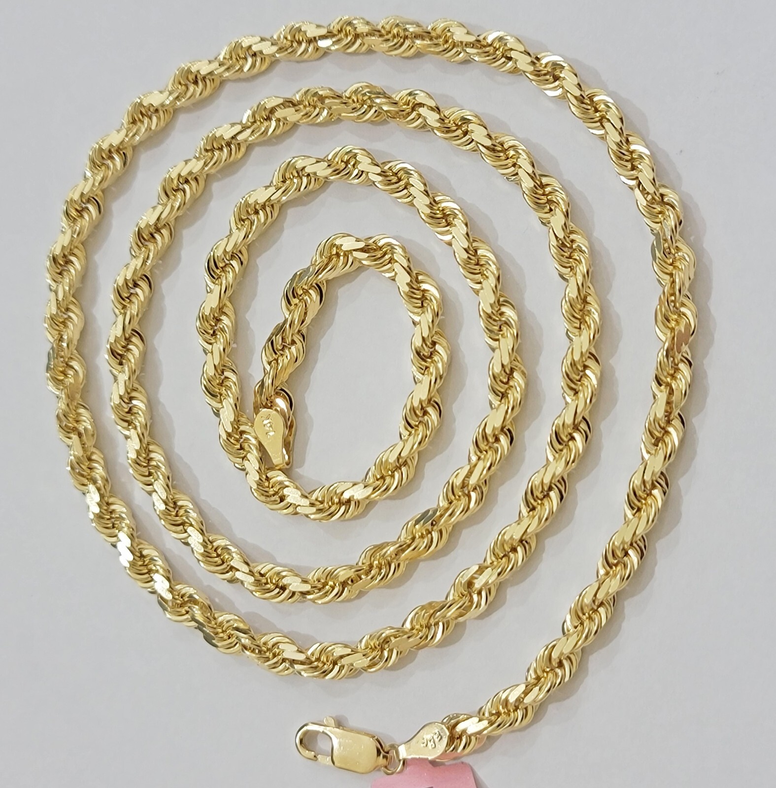 Real 14k Yellow Gold Rope Chain Necklace 5mm 18- 26 Inch Diamond Cut SOLID 14K