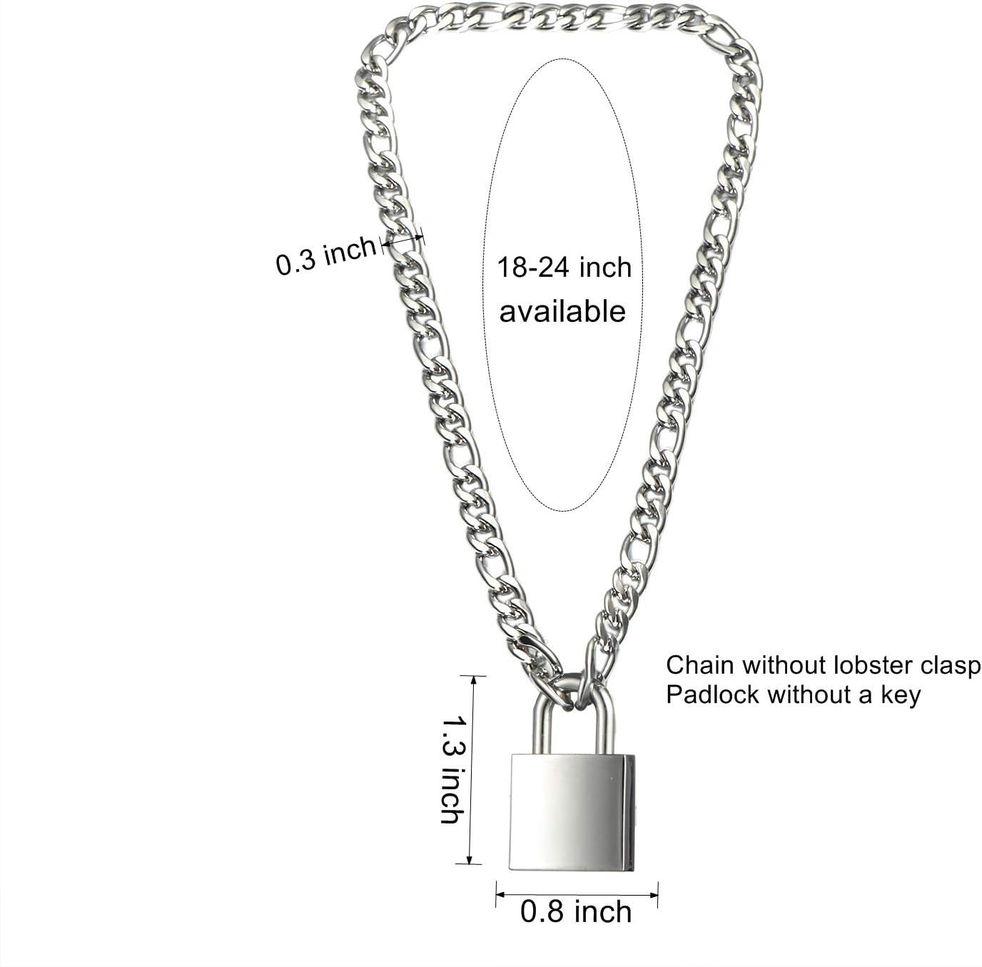 Padlock Necklace Stainless Steel Lock Chain for Men Women Silver 18-24 Inch