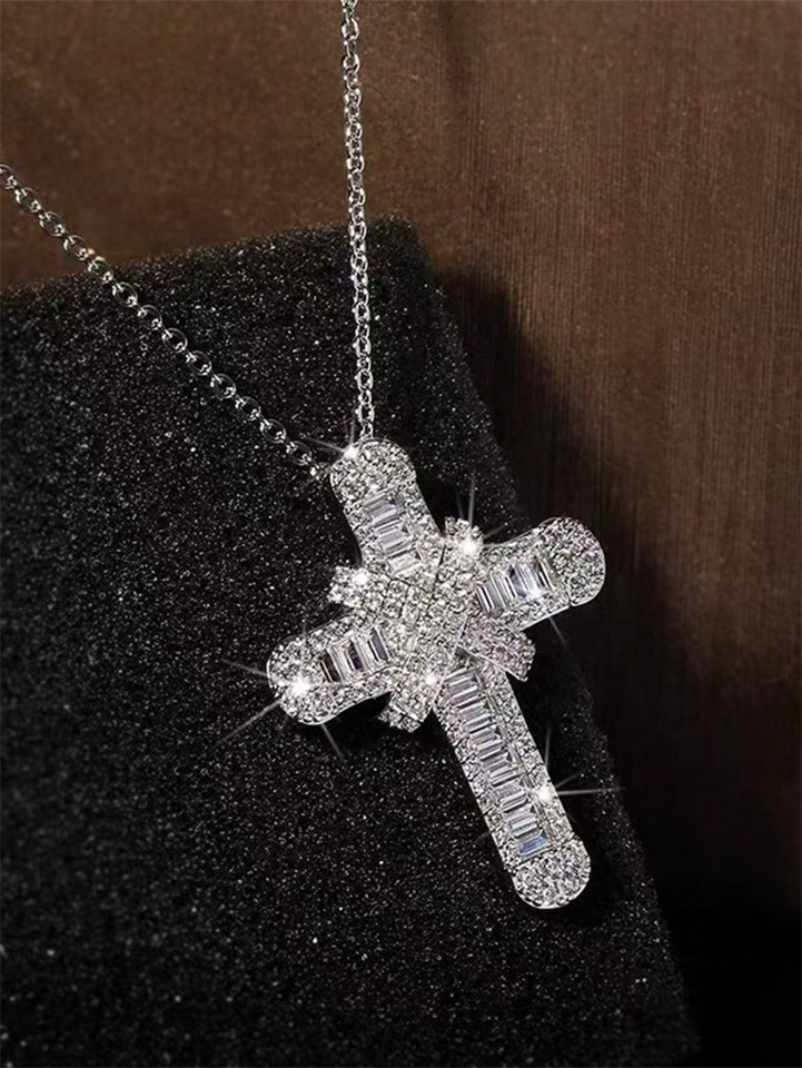 Iced Out Cross Necklace CZ Pendant Bling Hip Hop Chain Zircon Jewelry Women Men