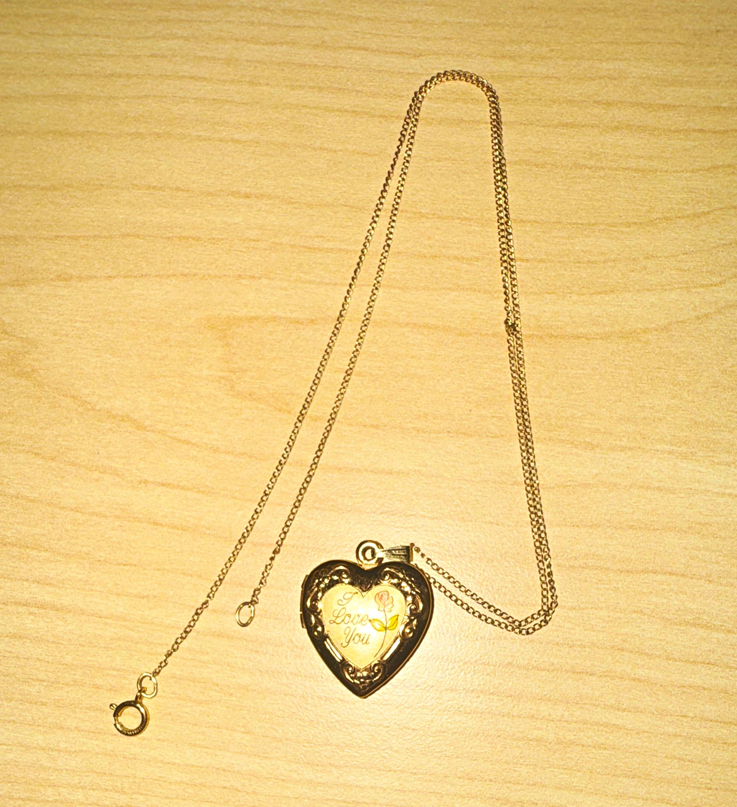 Vintage 14K Gold Filled I Love You Heart Locket Necklace Sterling Silver Bail