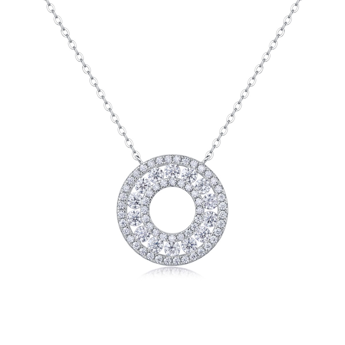 Luxury D Color Double Circle GRA Moissanite Necklace S925 Silver Jewelry Gift