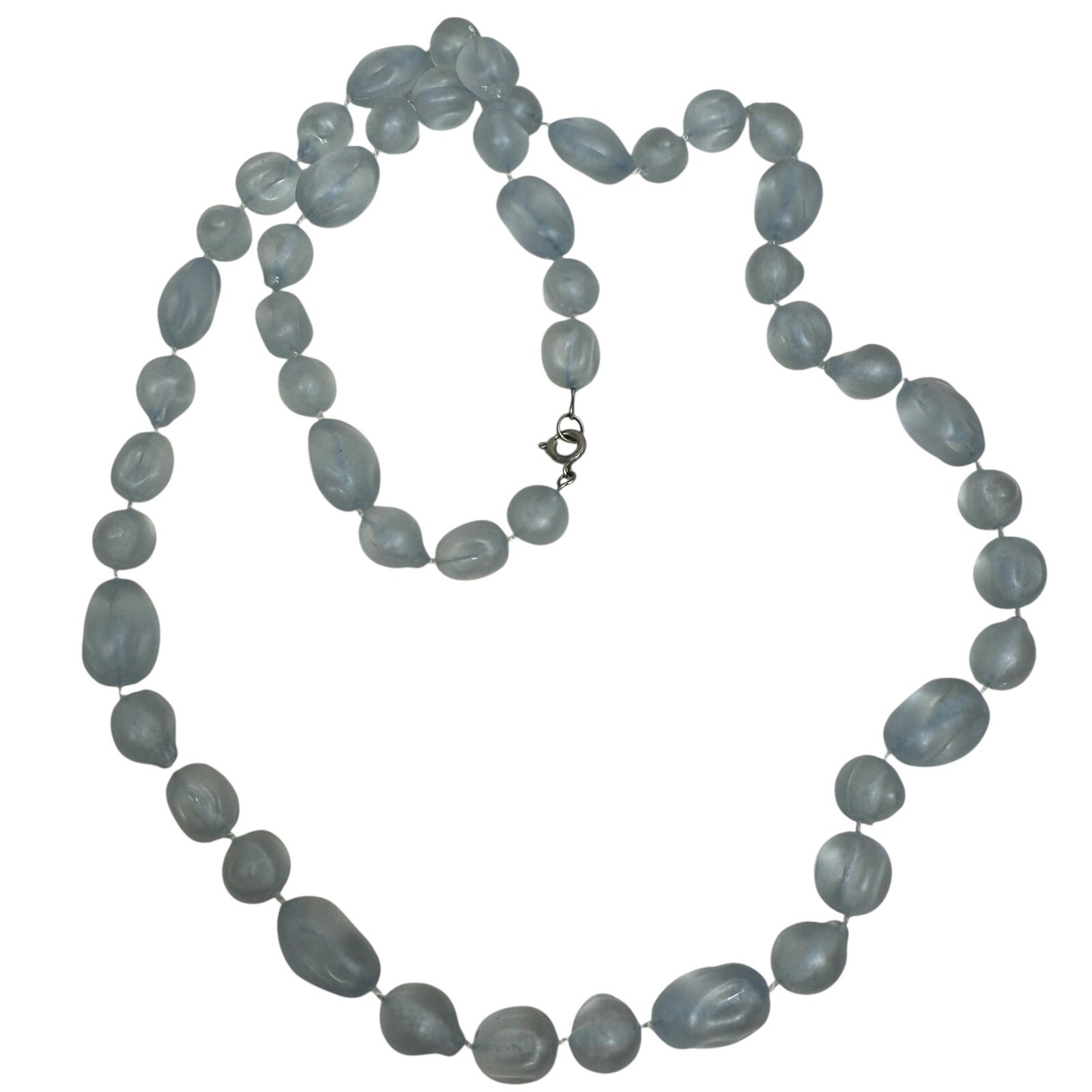 Blue Frosted Acrylic Beaded Statement Necklace Long Strand Fashion Jewelry 15 in