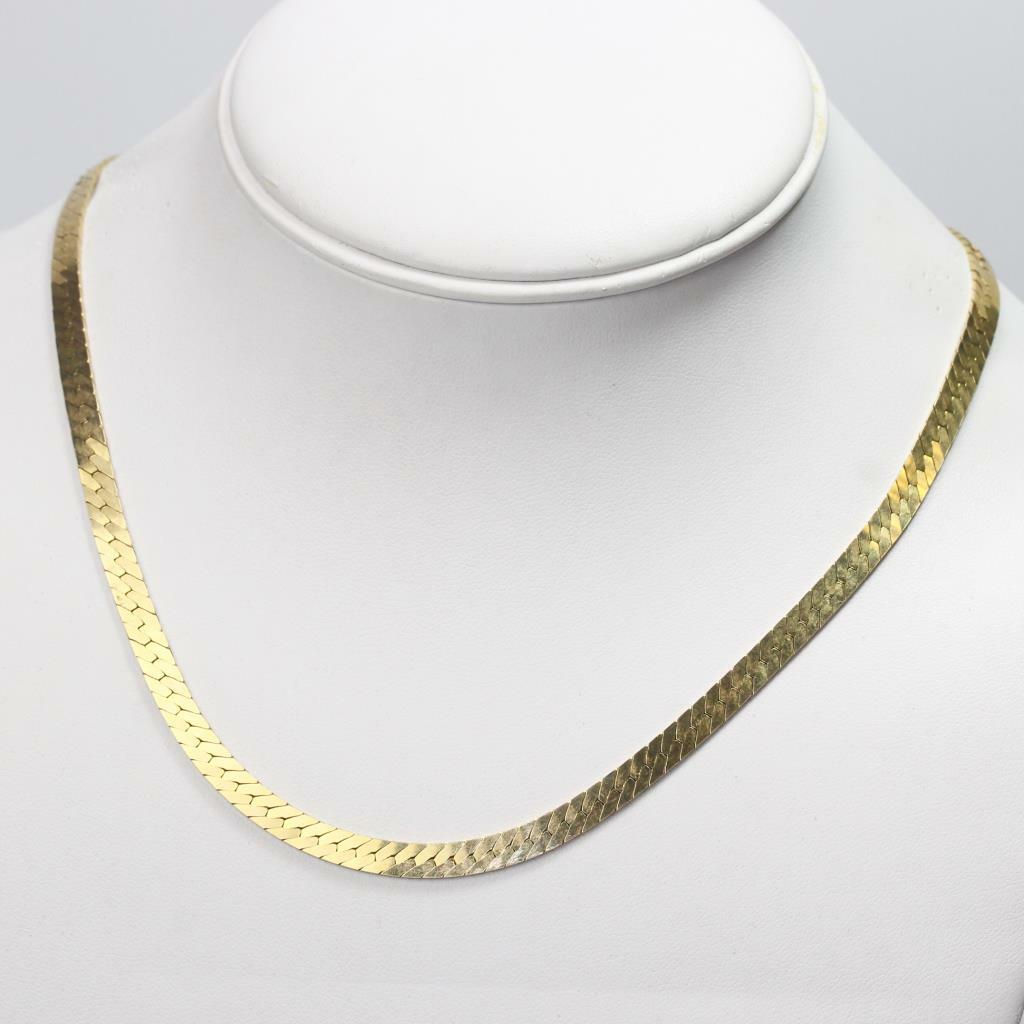 Unisex 18K Yellow Gold Filled Tarnish-Resist 3mm Herringbone Chain Necklace K14