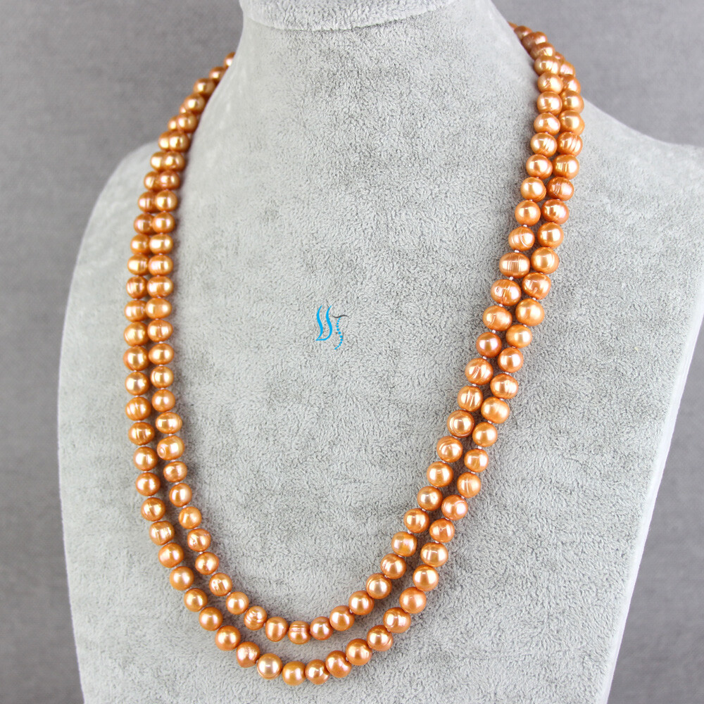 47″ 7-9mm Orange Freshwater Pearl Necklace Strand Jewelry