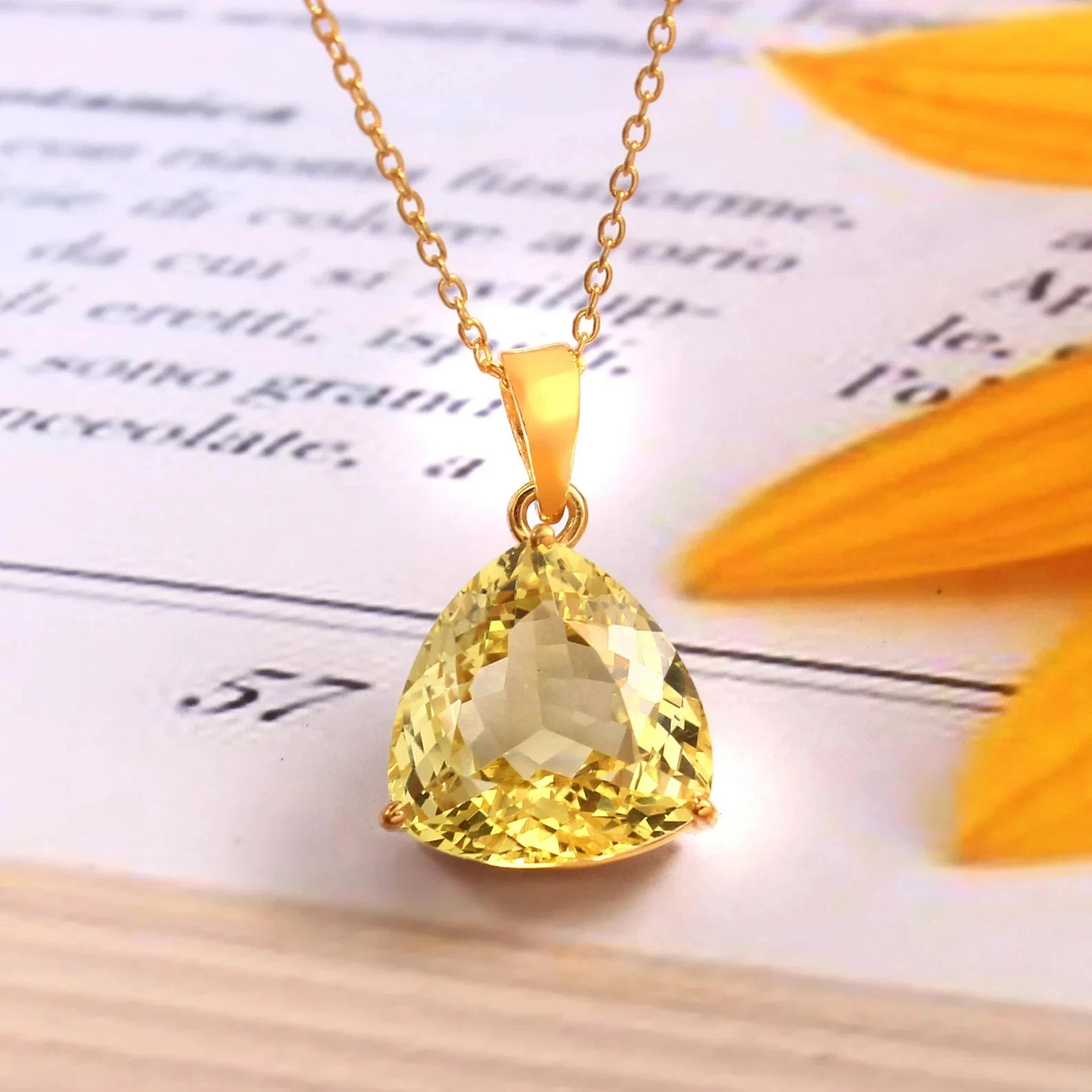 13 mm Flawless Ceylon Yellow Sapphire Trillion Pendant 925 Silver Gold Polished