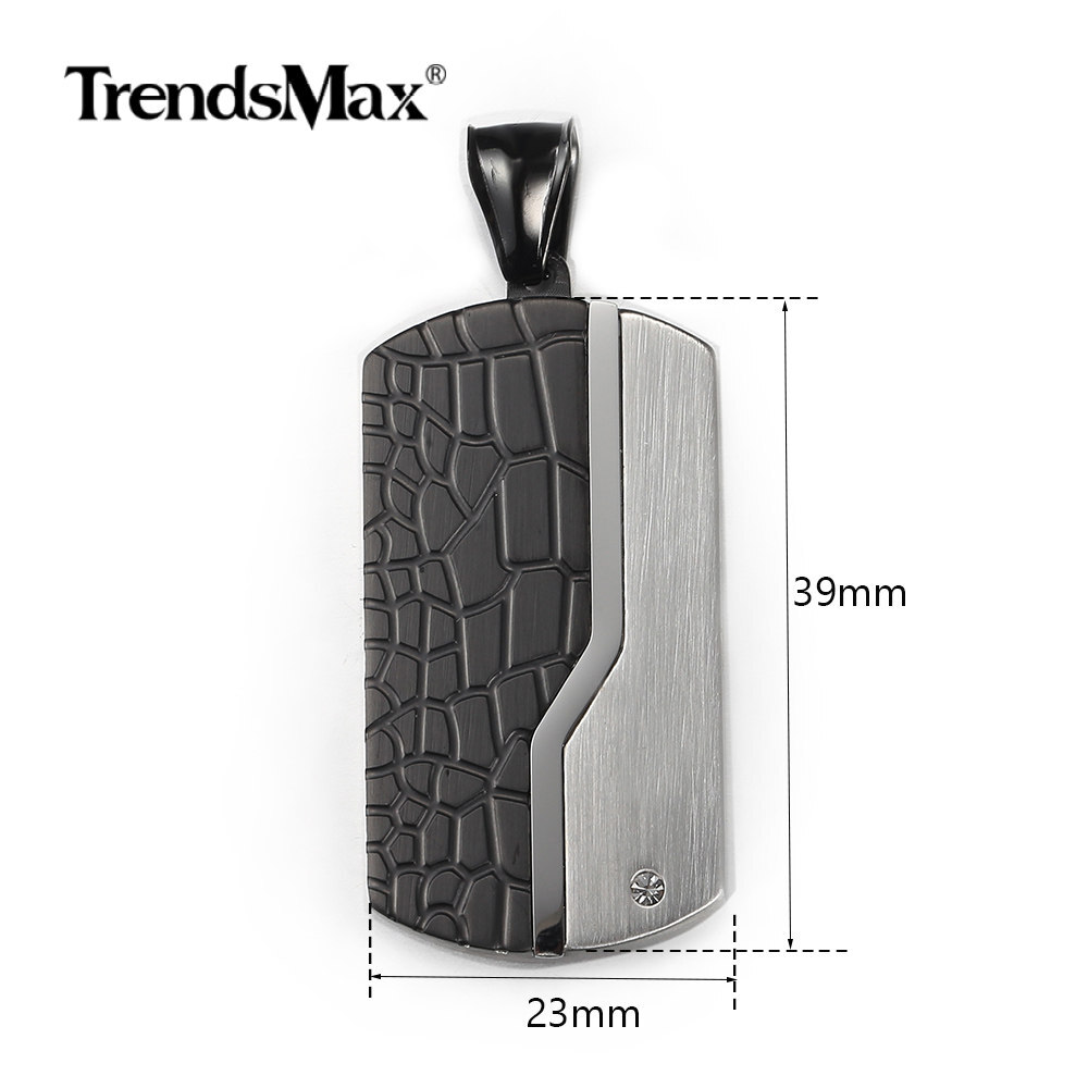 Silver Black Stainless Steel Dog Tag Pendant Charm Military Jewelry Grid Design