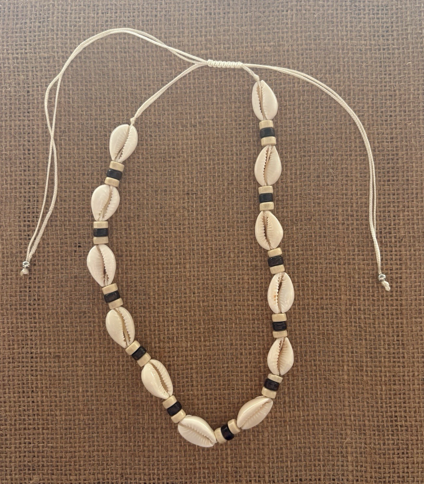 White Cowrie Shell Beaded Cord Choker Necklace Beach Boho Adjustable Tie