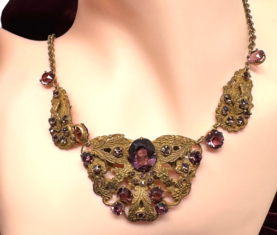 Circa 1837 Beautiful Victorian Rare Amethyst Brass Cannetille Filigree N G2U