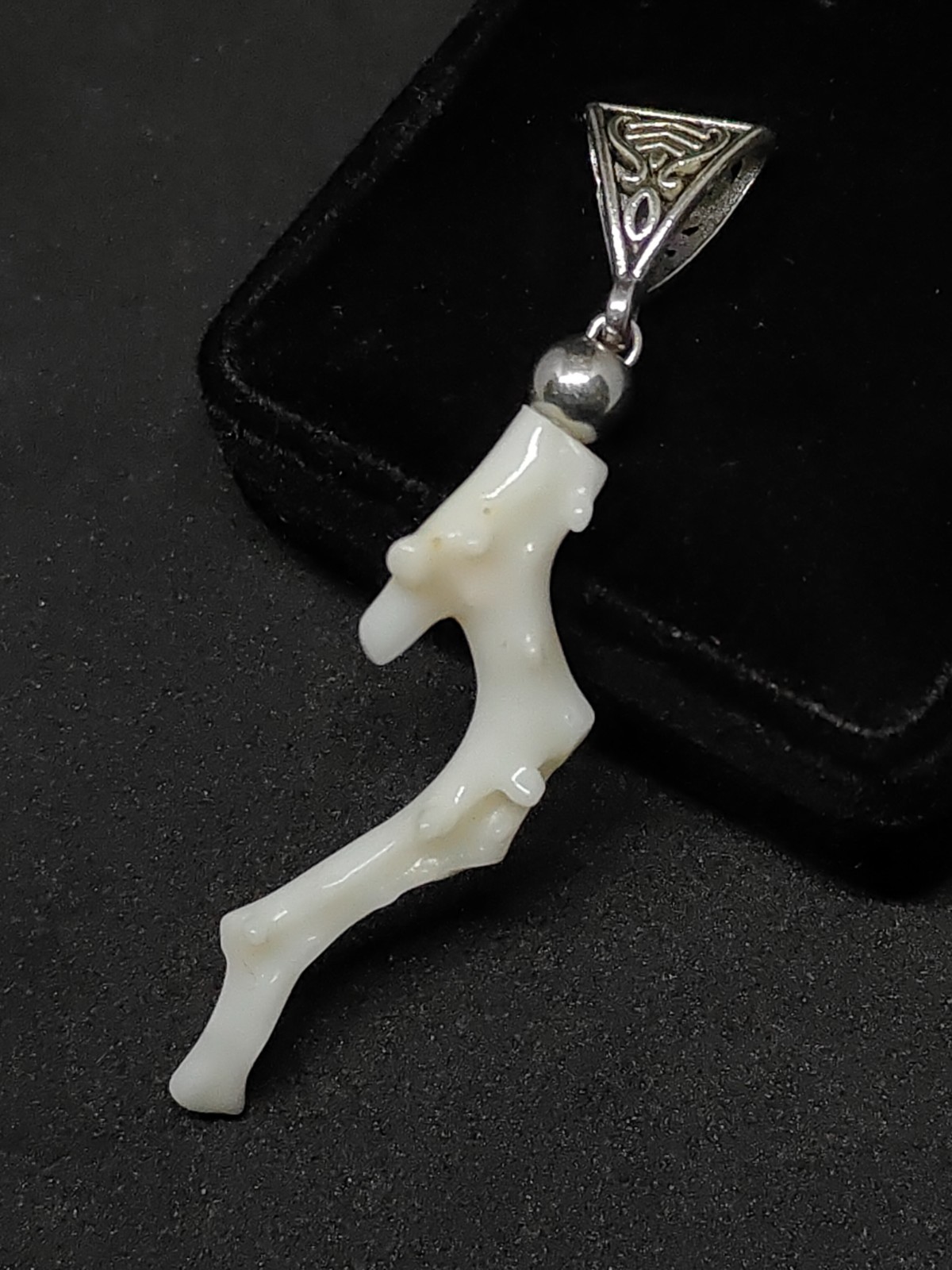 Japanese White Coral Branch Pendant: Silver-Tone Brass Bail, Gift for Her