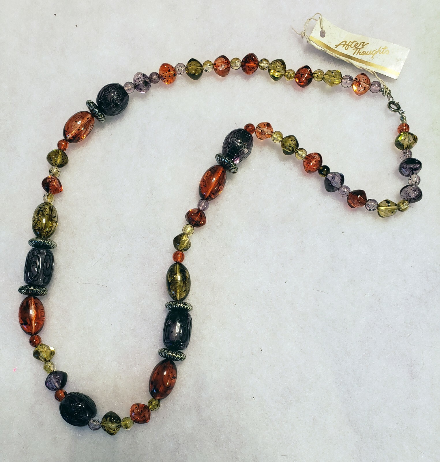 AFTER THOUGHTS – VARIOUS ACRYLIC COLOR SIZE SHAPE BEADS NECKLACE 24″