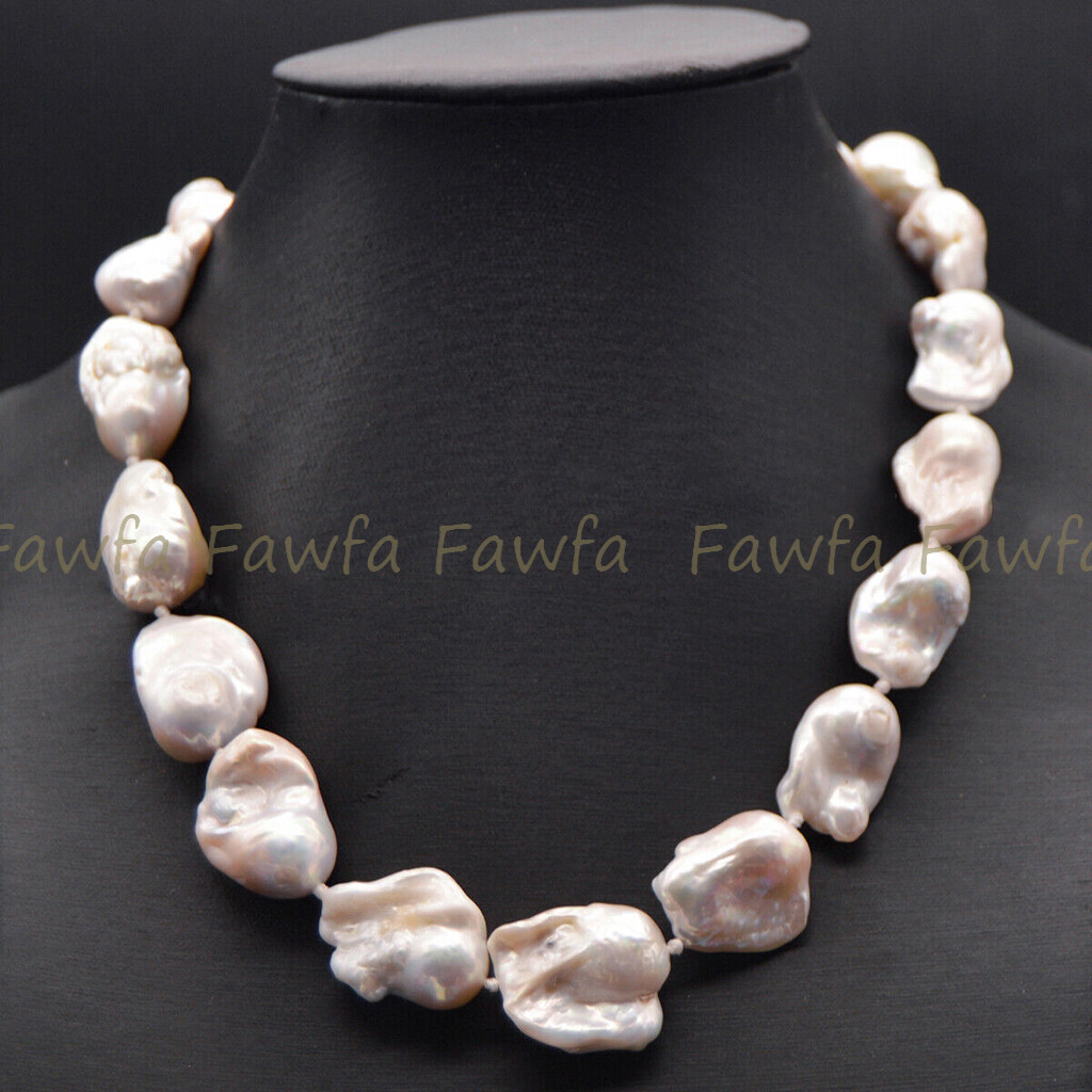 Genuine Natural Large 15-25mm White Keshi Reborn Baroque Pearl Pendant Necklace