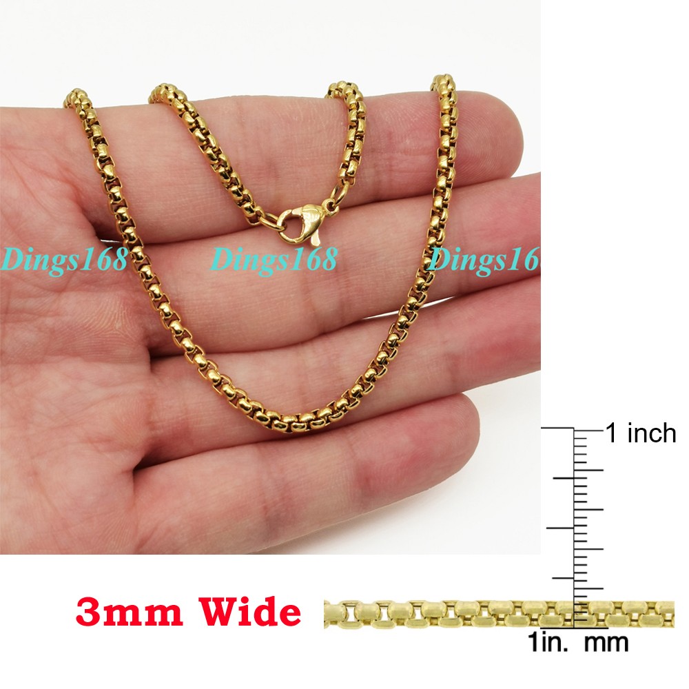 Genuine 18K Yellow Gold Filled Round Box Link Chain Necklace 3mm 16/20/22-32inch