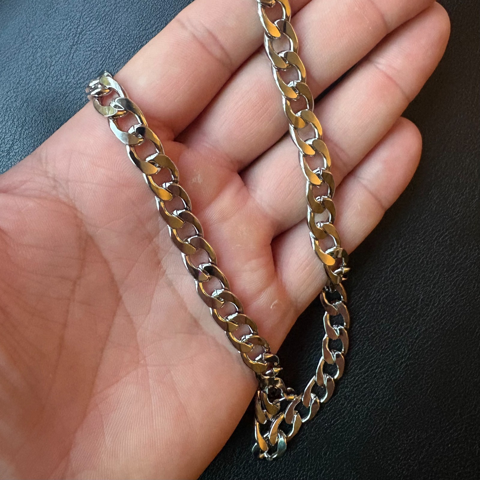 19″ 8mm Cuban Link Chain Necklace Silver Stainless Steel Heavy Curb Men Women