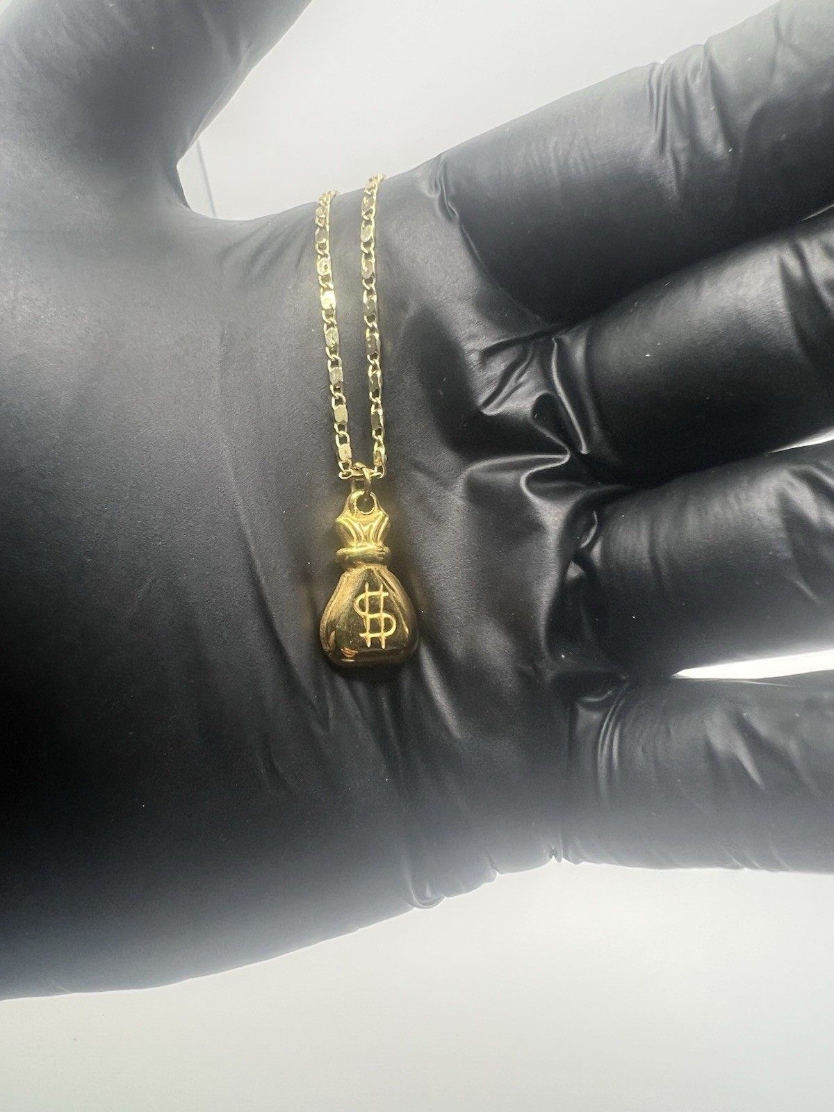 Gold Tone Money Bag Dollar Sign Pendant Necklace Chain Hip Hop