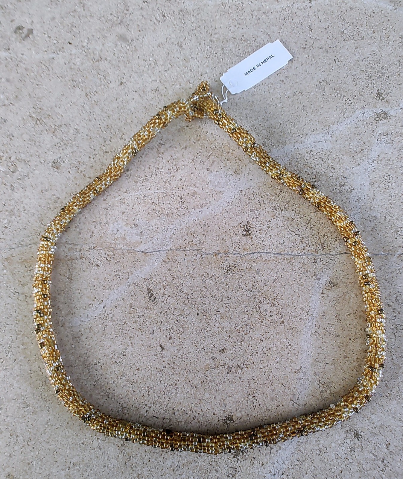Andrew Stone Nepal Gold Glass Bead Rope 20″ Necklace