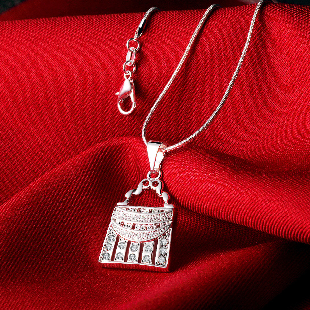 Elegant 925 Sterling Silver Filled Filigree Lock CZ Pendant Necklace N-A601 Gift