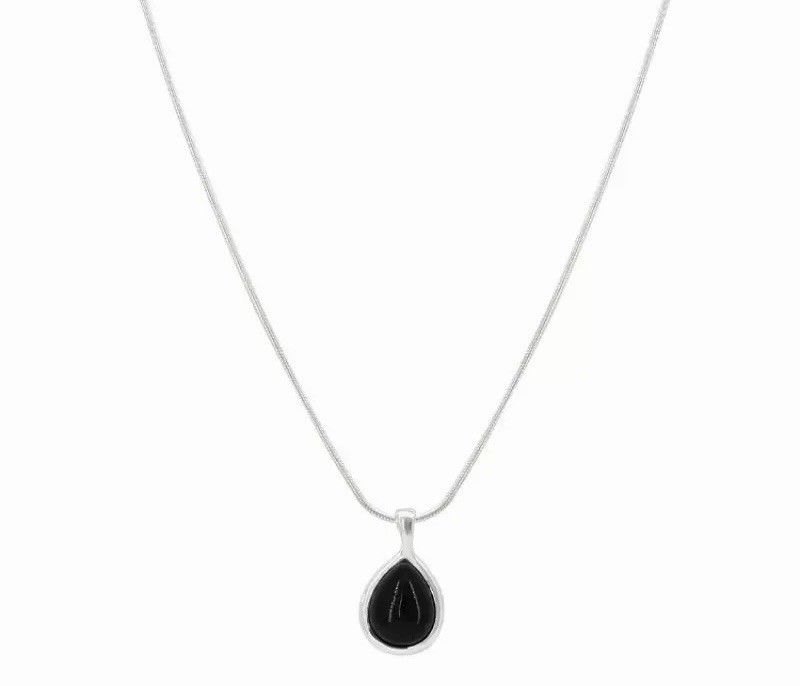 925 Sterling Silver Black Onyx Teardrop Pendant Necklace snake Chain 033