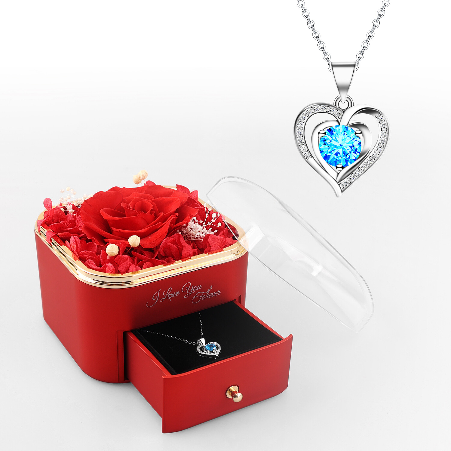Valentine’s Day Gifts Her Girlfriend Preserved Real Rose and Red Rose Necklace