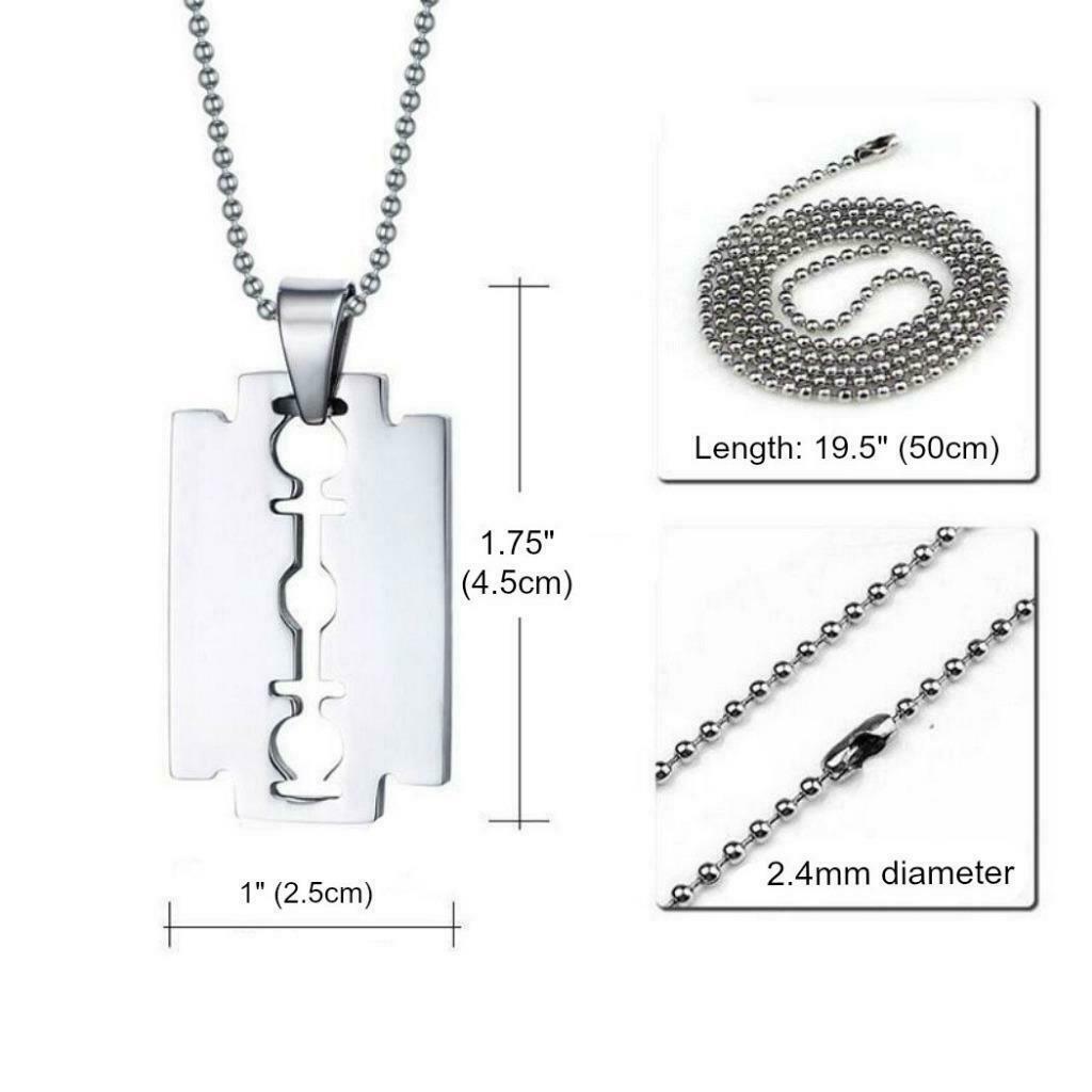 STAINLESS STEEL RAZOR BLADE PENDANT NECKLACE Chain Silver Charm Men Dog Tag