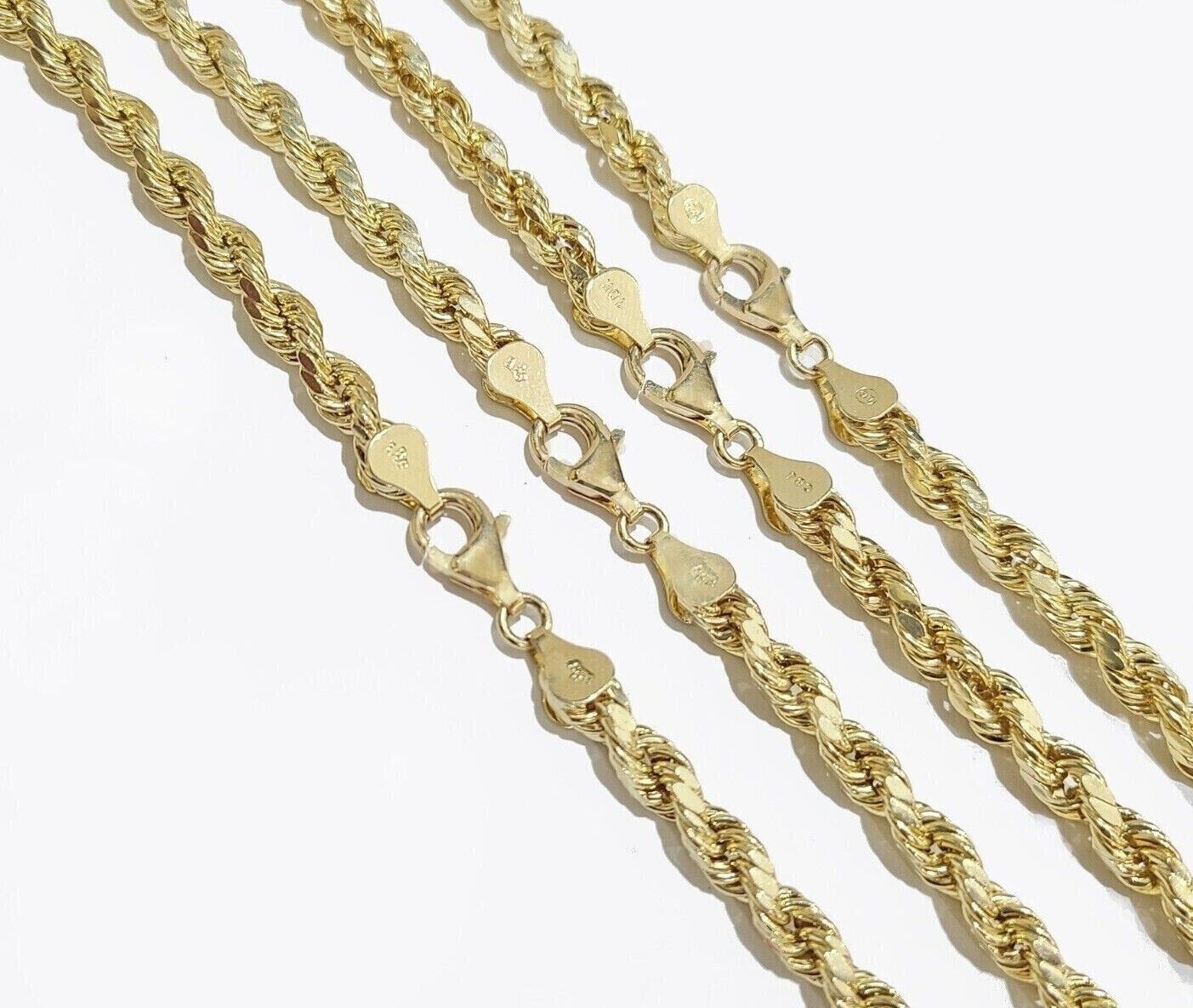 10k Yellow Gold Rope Chain Necklace 24 Inch 8mm Diamond Cuts Men’s REAL 10KT