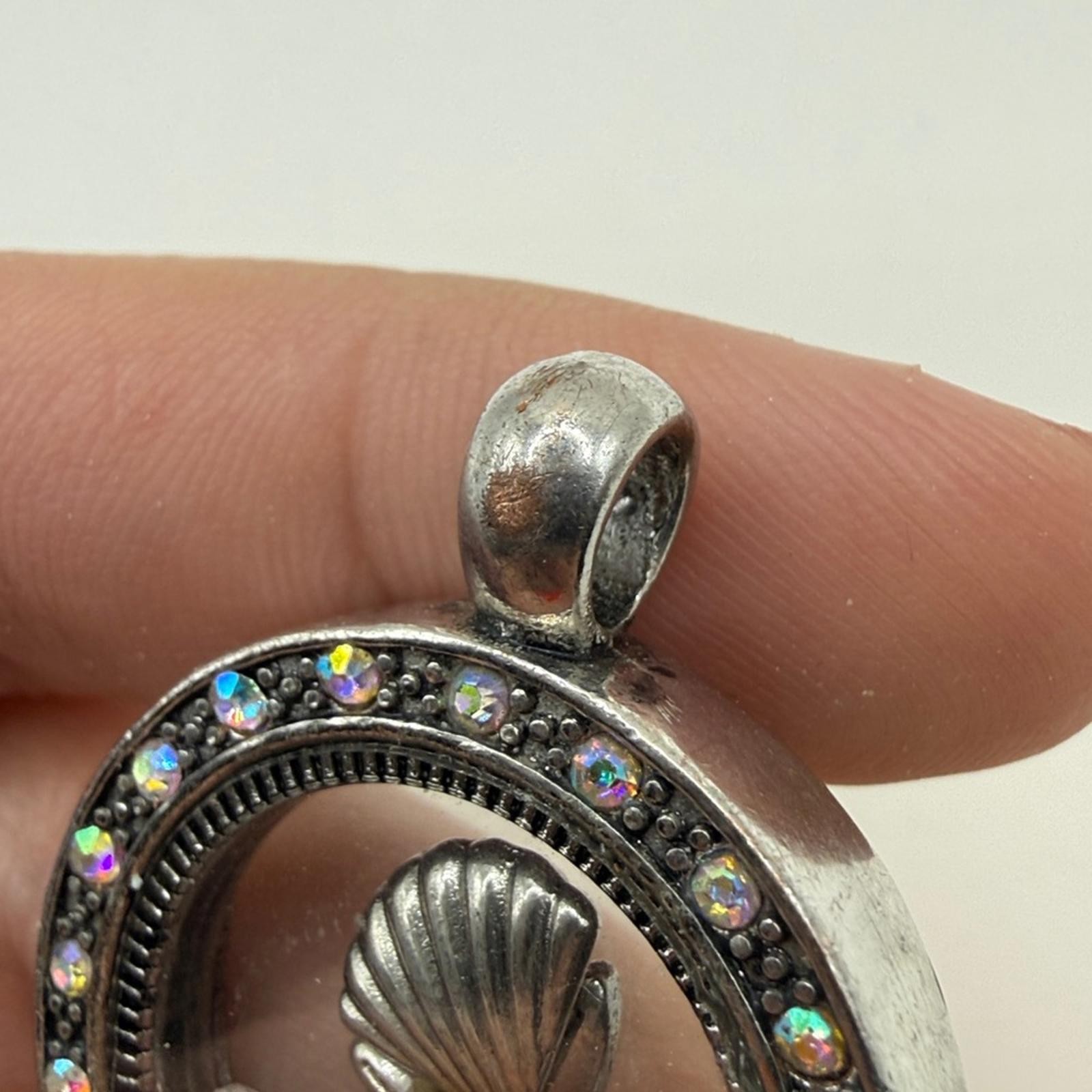 Ocean Locket Necklace Jewelry Beach Coastal Starfish Silver Tone Floating Shell