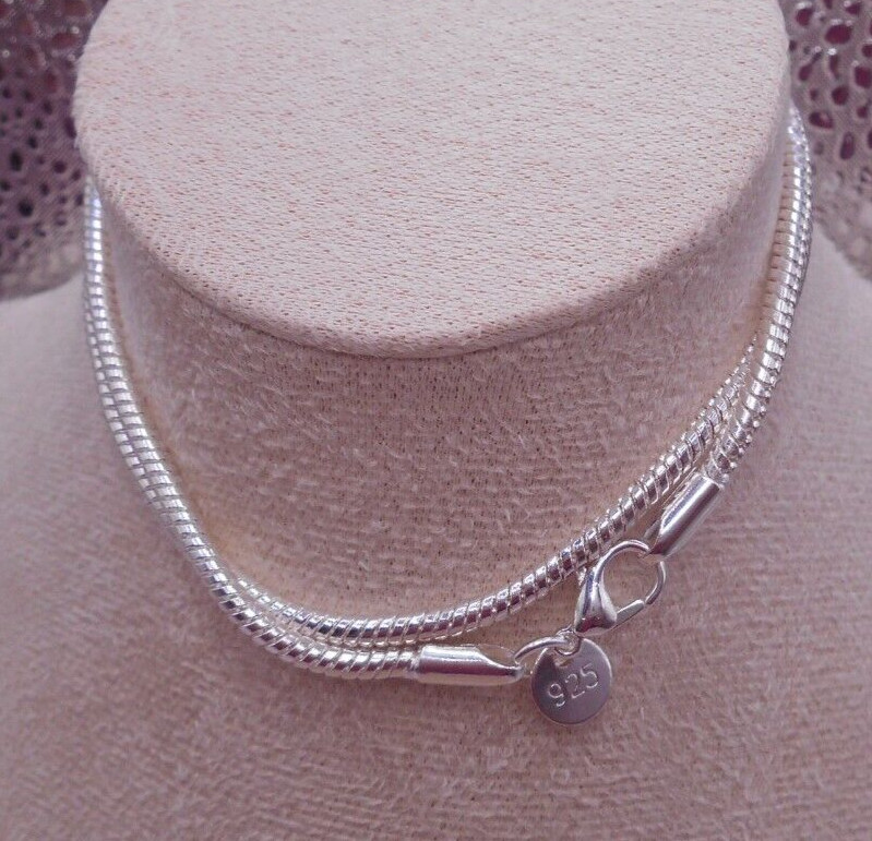 20″ SNAKE CHAIN STERLING SILVER LOBSTER CLASP CHARM NECKLACE 3MM WITH POUCH!