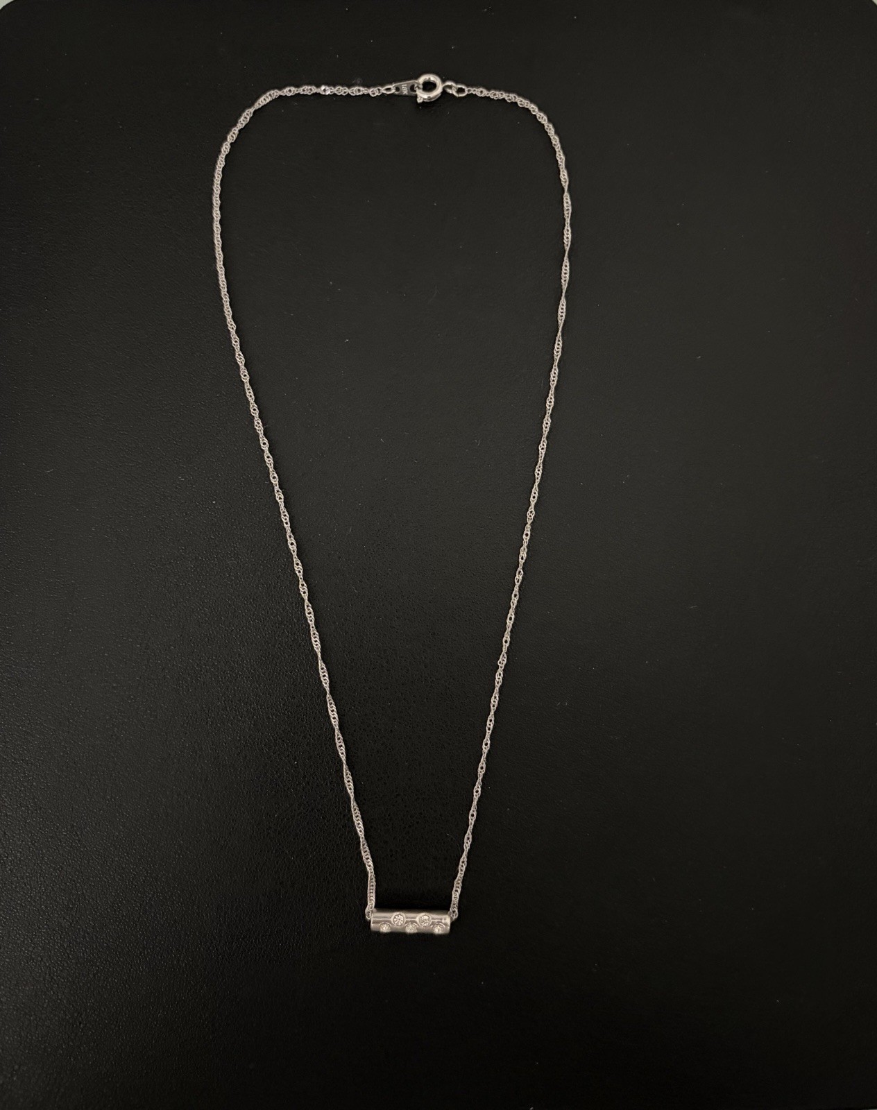 Silver-Tone Twisted Rope Chain Necklace with CZ Bar Pendant