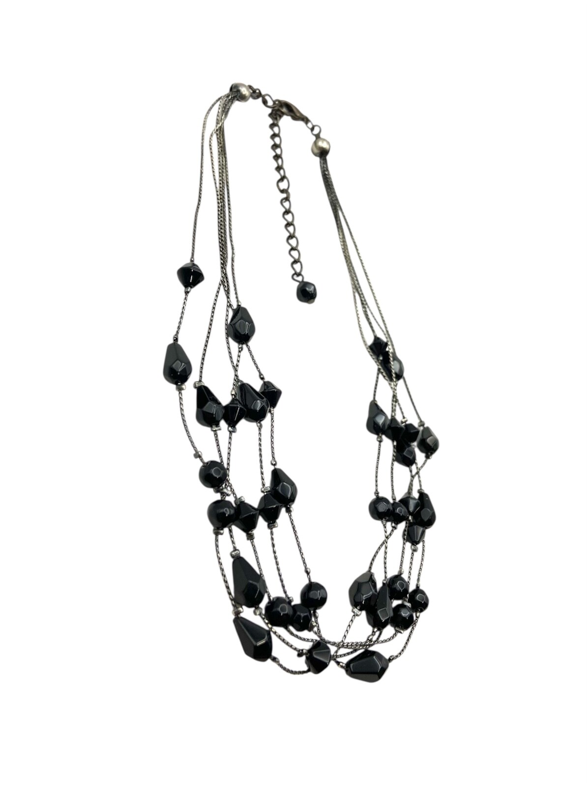 Gothic Black Glass Beads Layered Necklace Multistrand 18″ Gunmetal Gray 5 Strand