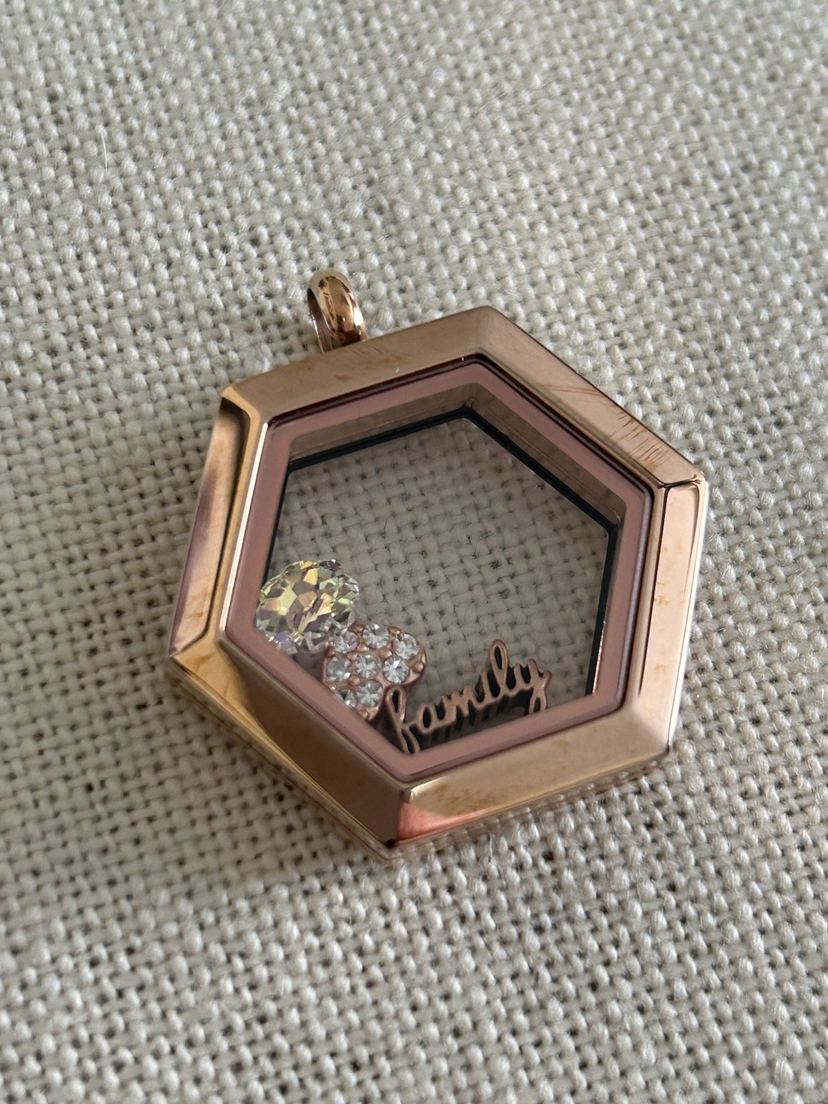 Origami Owl Medium Rose Gold Hexagon Hinge Closure Locket w/Charms “New in Box”