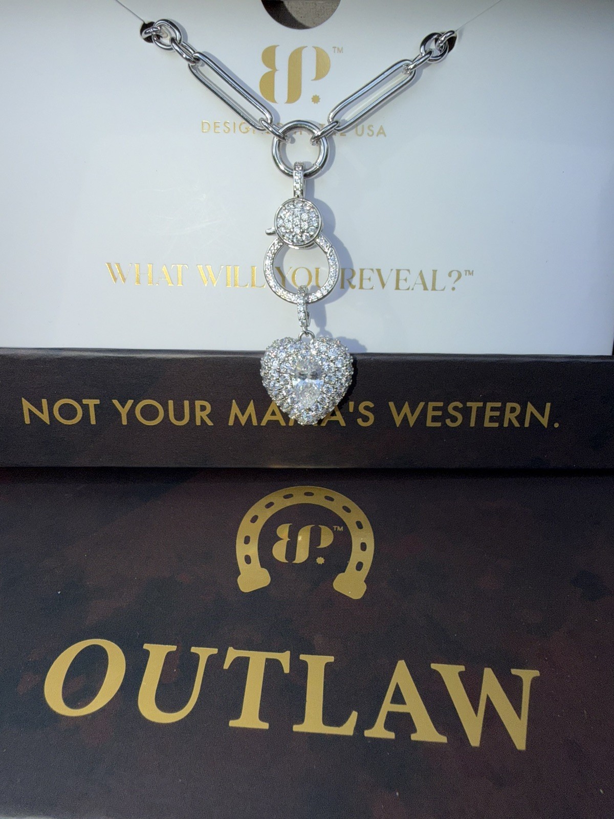 🚨 Custom BP Necklace with Diamond CZ Heart Charm on Rhodium 18” + 2.5” Extender