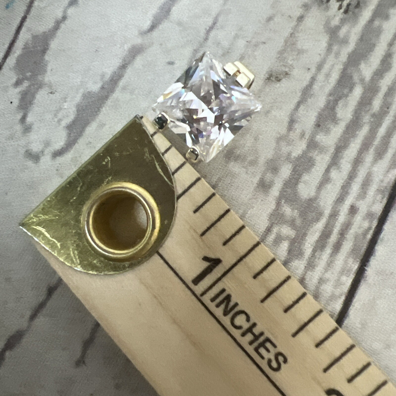 ROMAN RMN Square Gold tone Solitaire CZ Pendant Clear Colorless Stone Princess