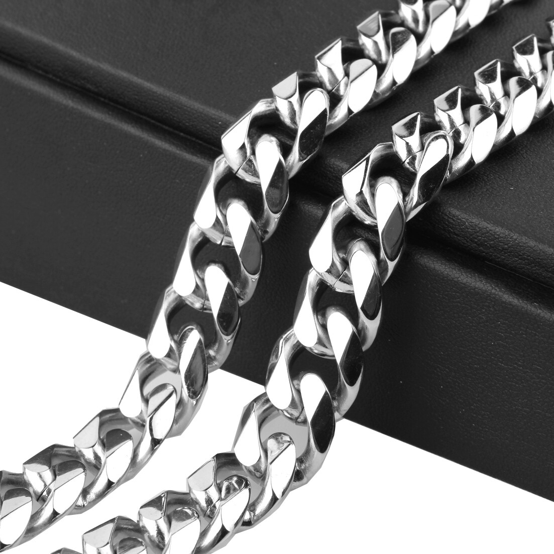 8/10/12/15/17/19mm Stainless Steel Silver Chain Cuban Curb Womens Mens Necklace