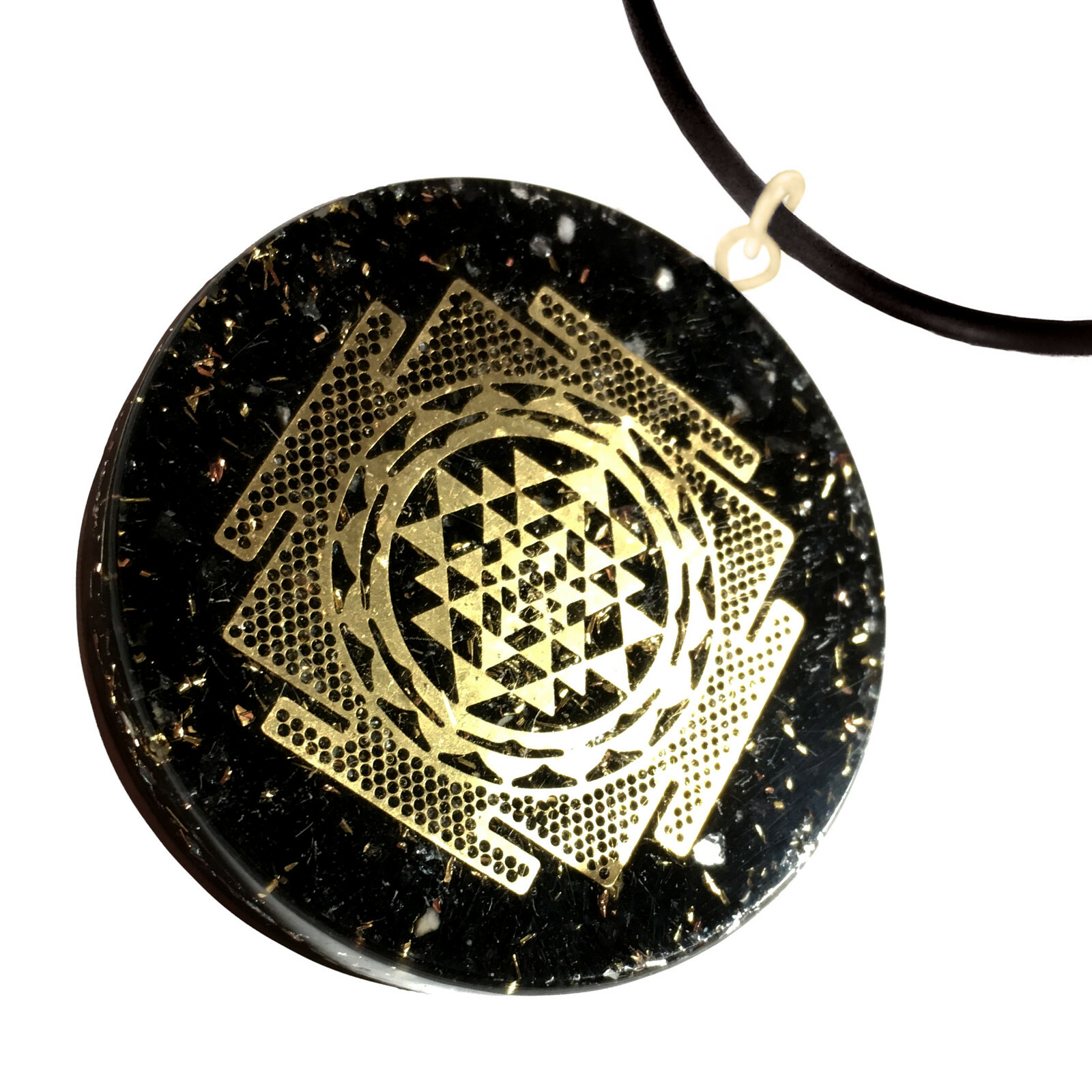 Black Tourmaline Pendant Sri Yantra Orgonite Gemstone Necklace Orgone Energy