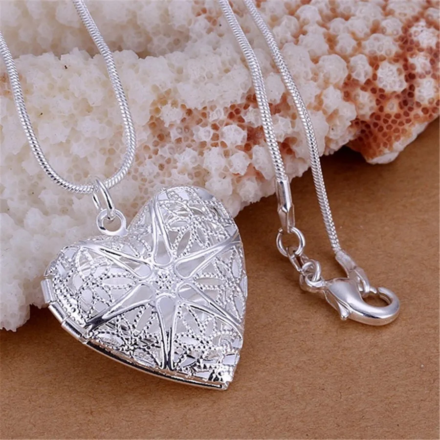 Photo Frame Pendant Necklace 925 Sterling Silver Oval Heart Locket Jewelry