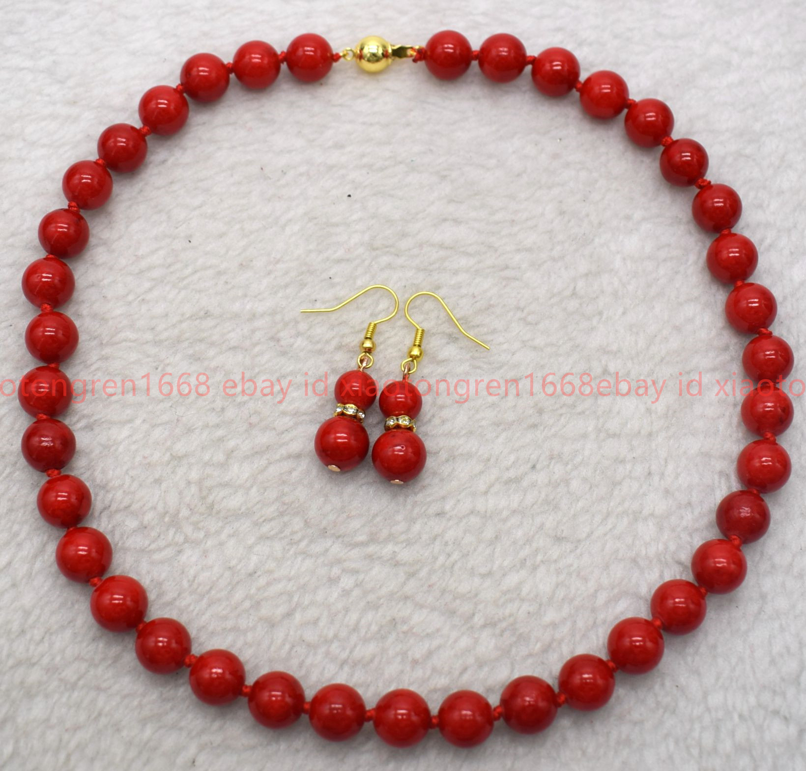 New Fashion 6/8/10/12mm Red Coral Gems Round Beads Necklace Earring Set 16-24in