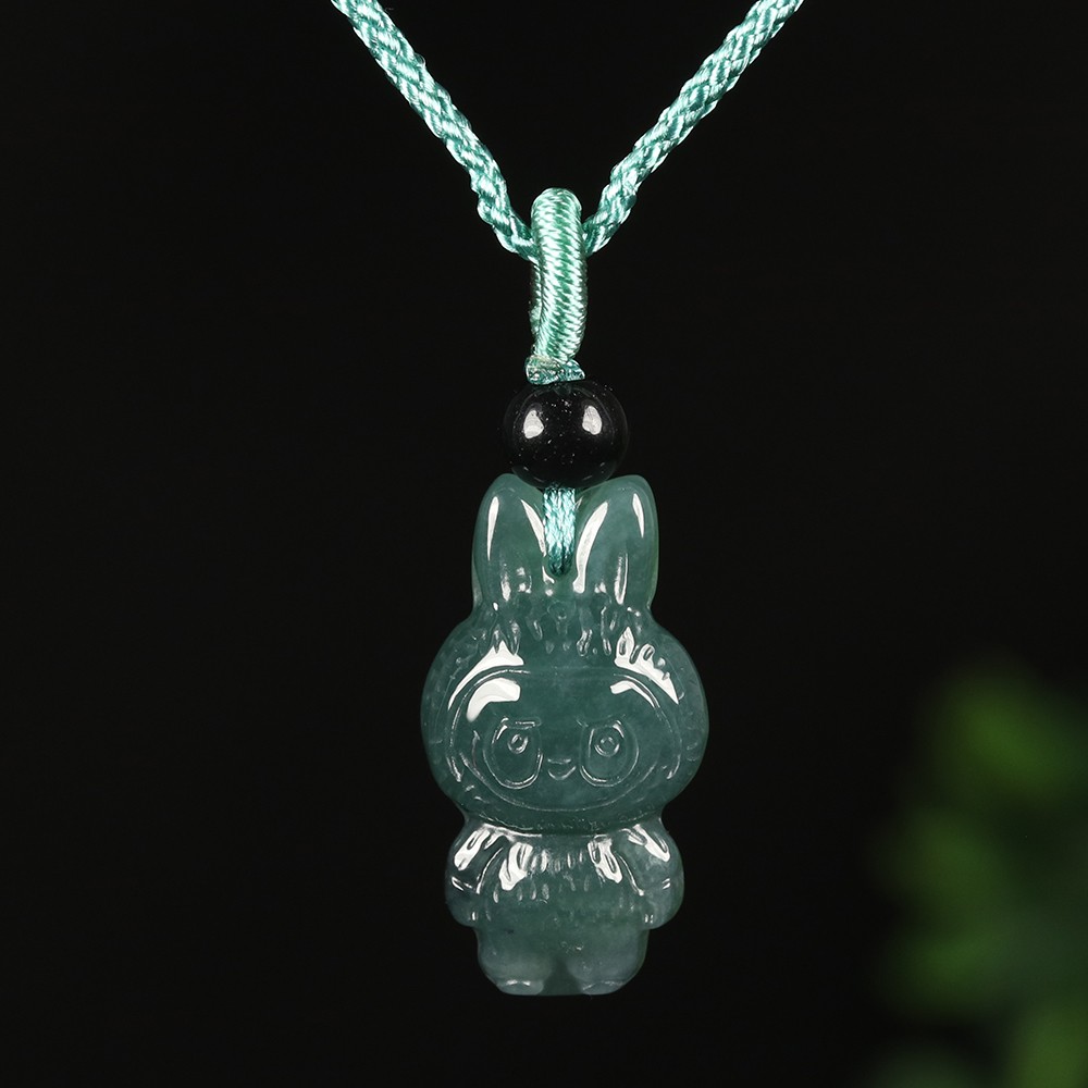 Certified Grade A Green 100% Natural Icy Burma Jadeite Jade Pendant Cartoon 1988