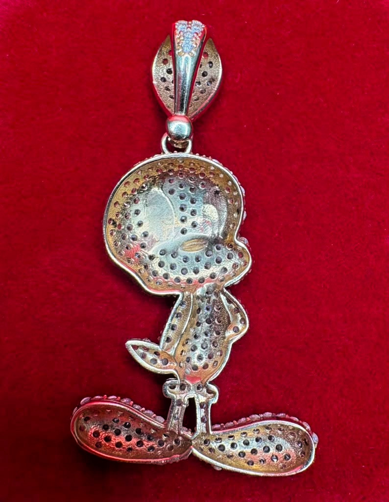 10Kt Iced-Out Tweety Bird Pendant with Cubic Zirconia Stones