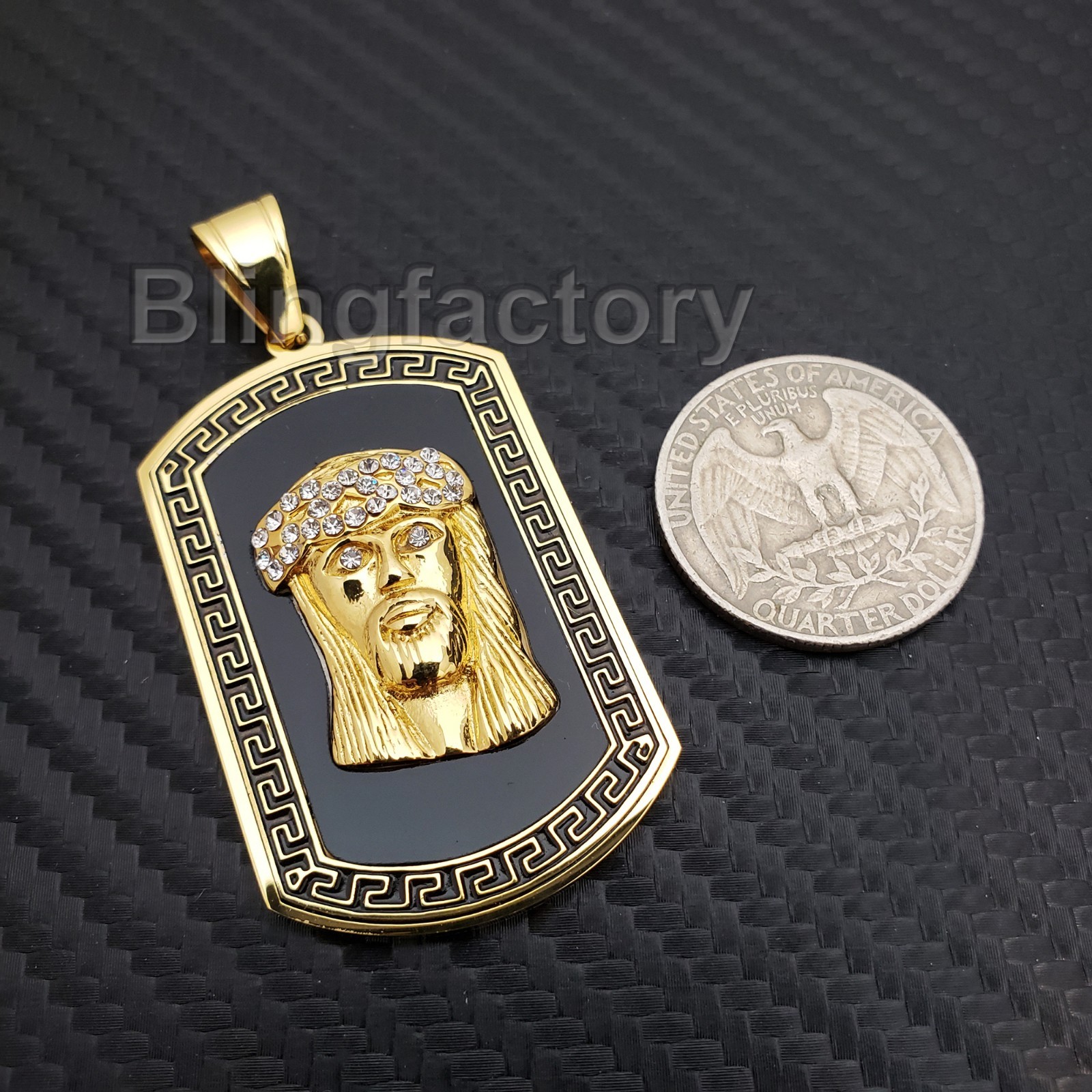 HIP HOP ICED FASHION GOLD PT JESUS HEAD DOG TAG STAINLESS STEEL CHARM PENDANT