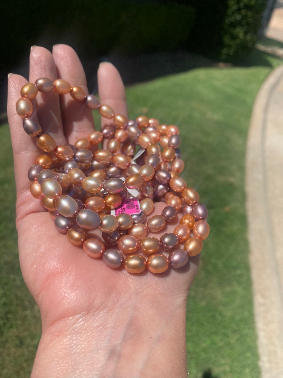HONORA 7-8mm Oval Dyed Pink Purple Peach Cultured Freshwater Pearl Necklace 18″