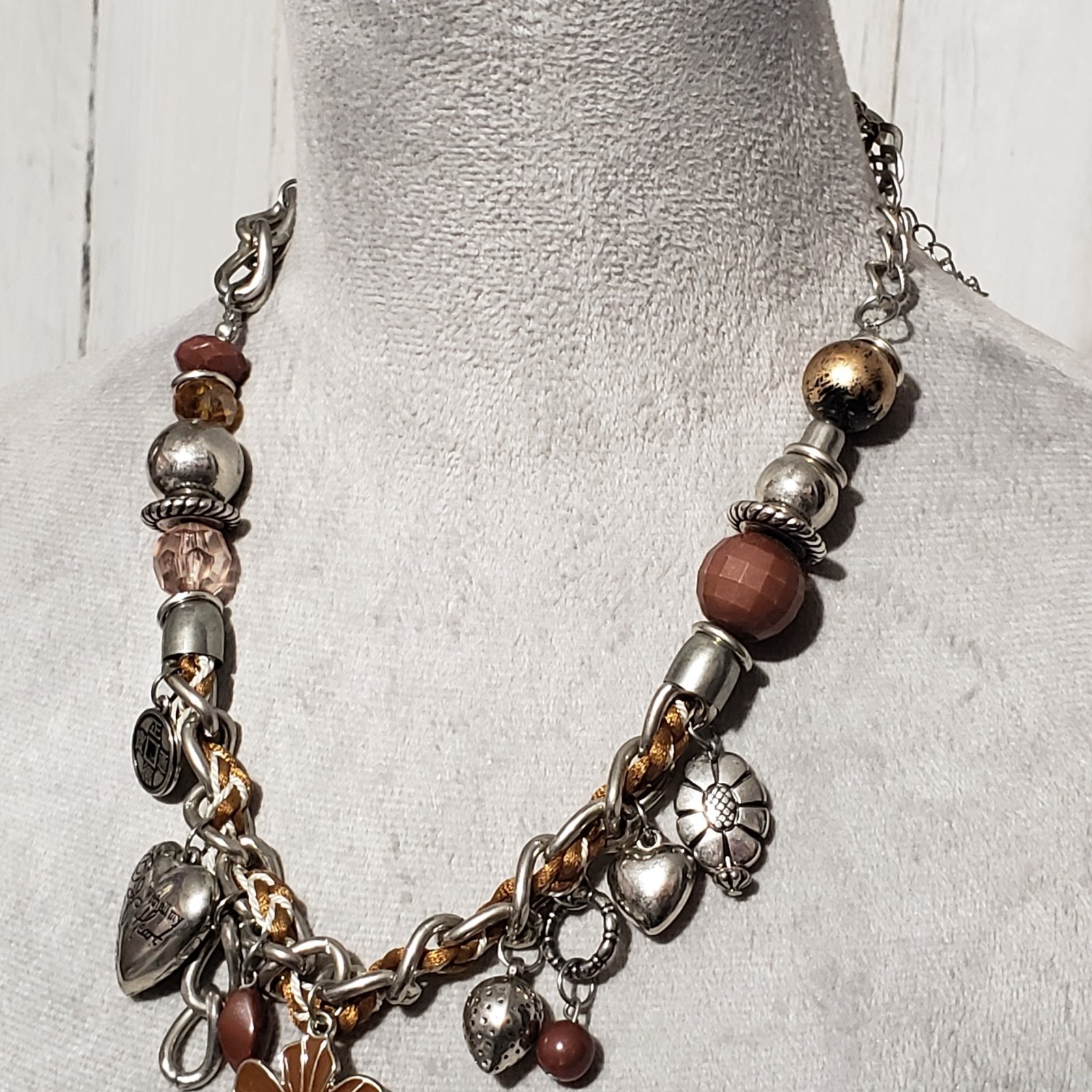 Chunky Cluster Silver Necklace Charms Statement Boho Earthy Hippie Festival Glam