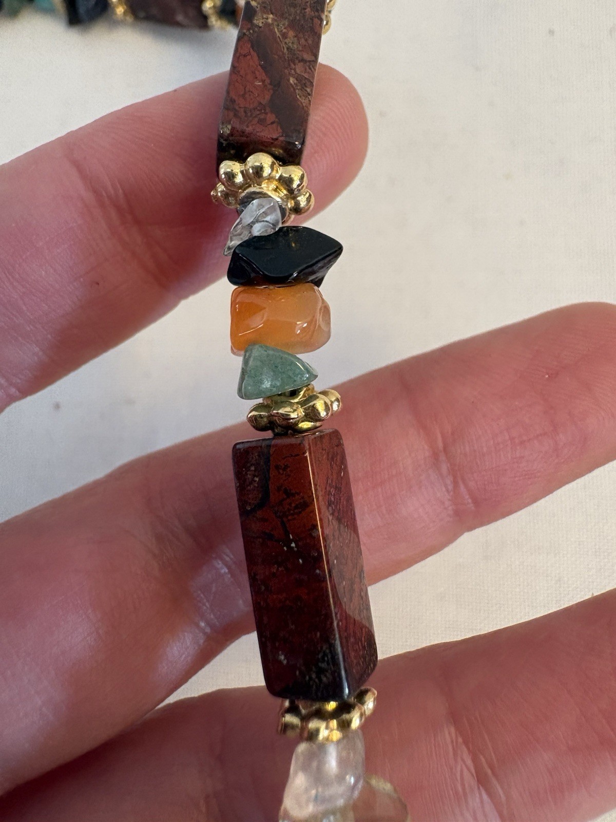 Vintage Earth Tone Variety Of Stones Beaded Necklace Choker Excellent