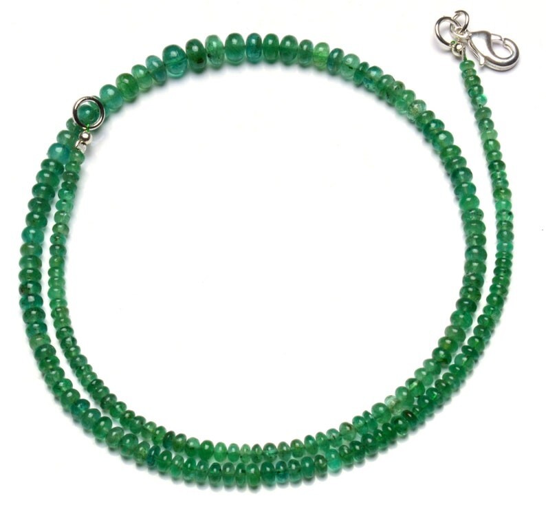 Natural Russian Emerald Smooth Rondelle Gemstone 4-6mm Bead Necklace 24″ Gift