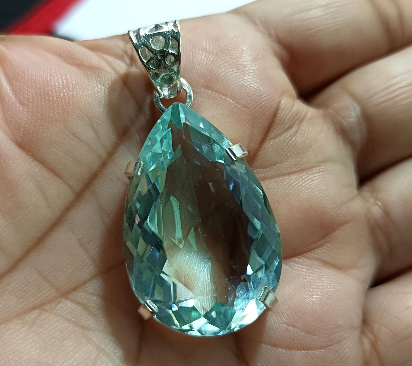 Natural 60.20 Ct Brazilian Pear Cut AQUAMARINE Topaz Pendant 925 Silver Gemstone