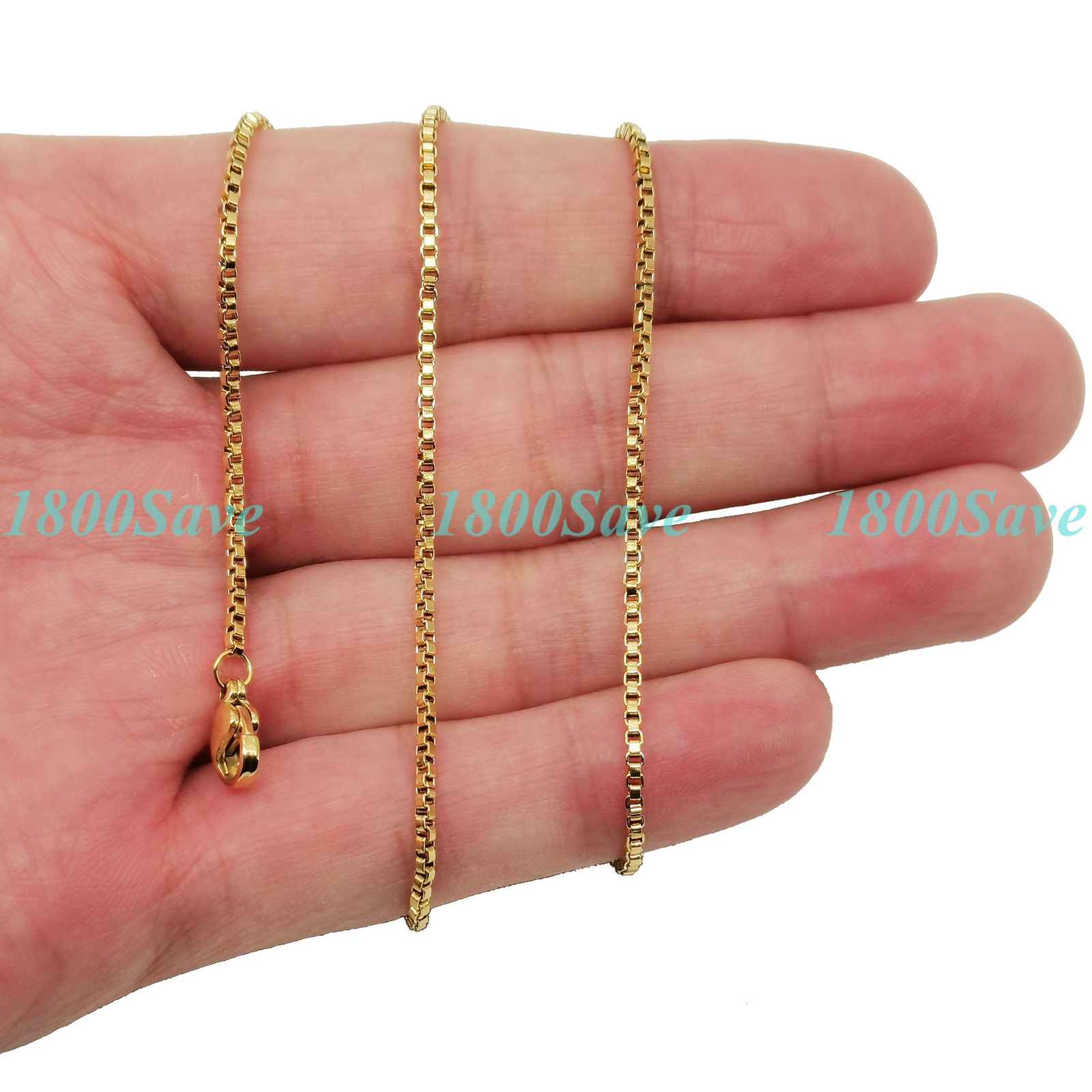 # BUY 1 GET 1 FREE Genuine 18K Gold Filled 1.5mm Box Chain Necklace 16″-18″ N048