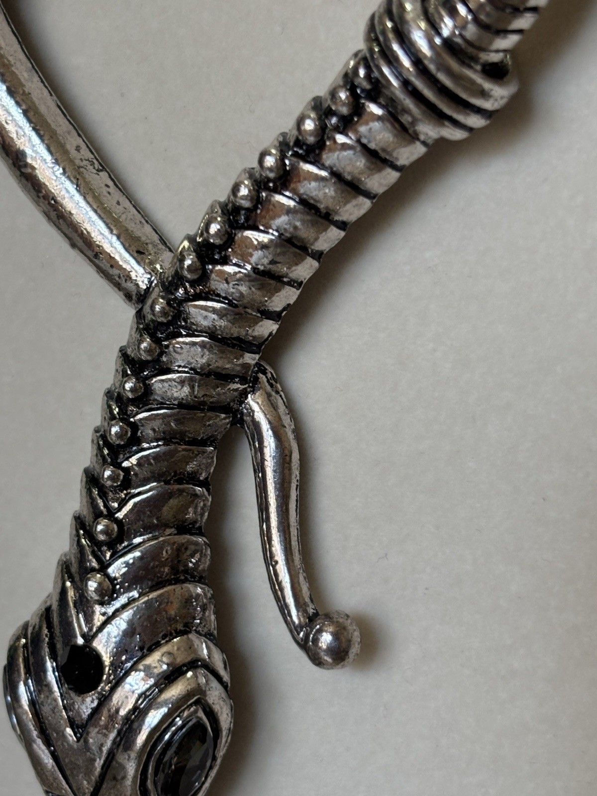 Silver Plated Snake Pendant Necklace Gray Marquise Crystal Eyes Adjustable