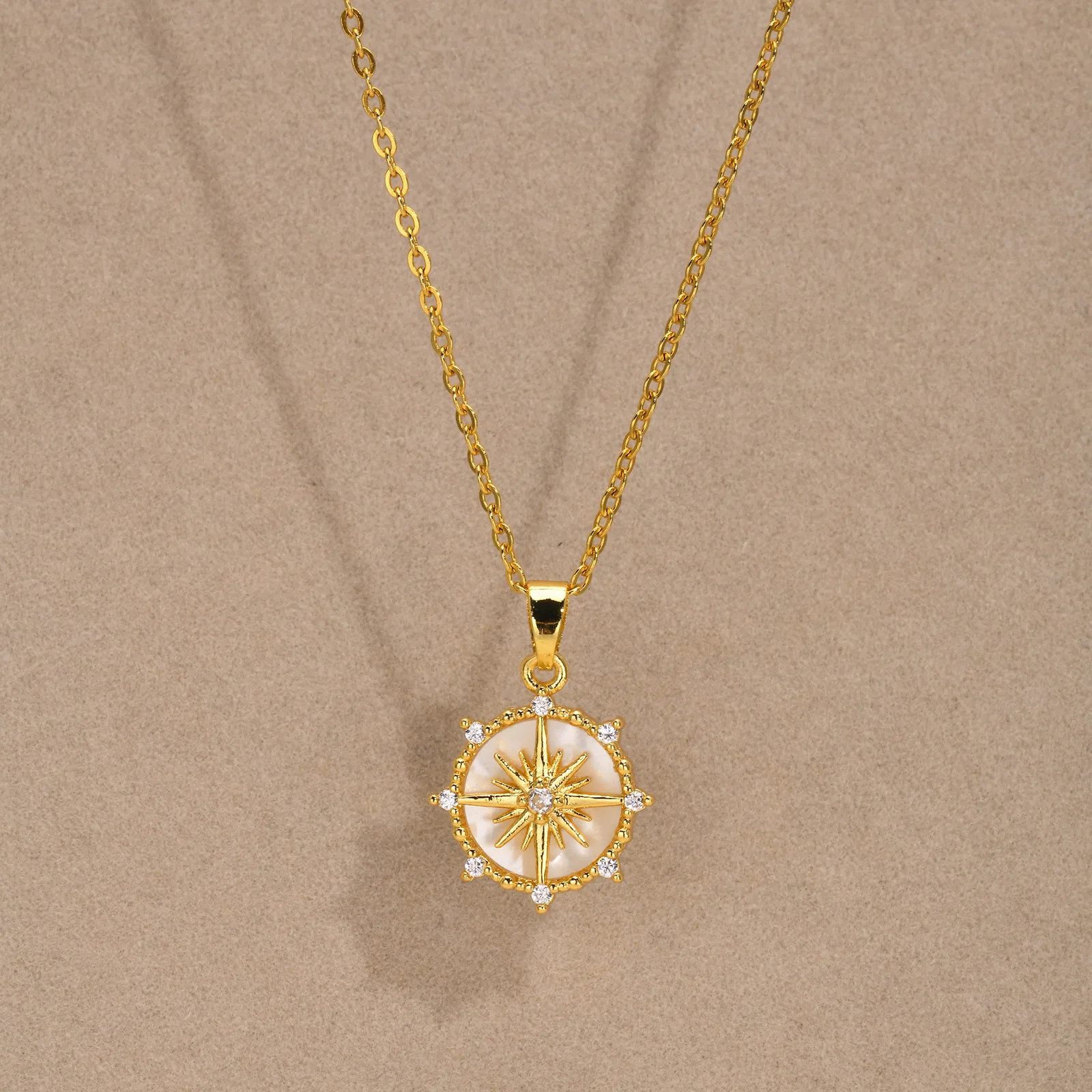 Trendy Rudder Compass Necklaces for Women Gold Plated Sun Star Coin Pendant Gift