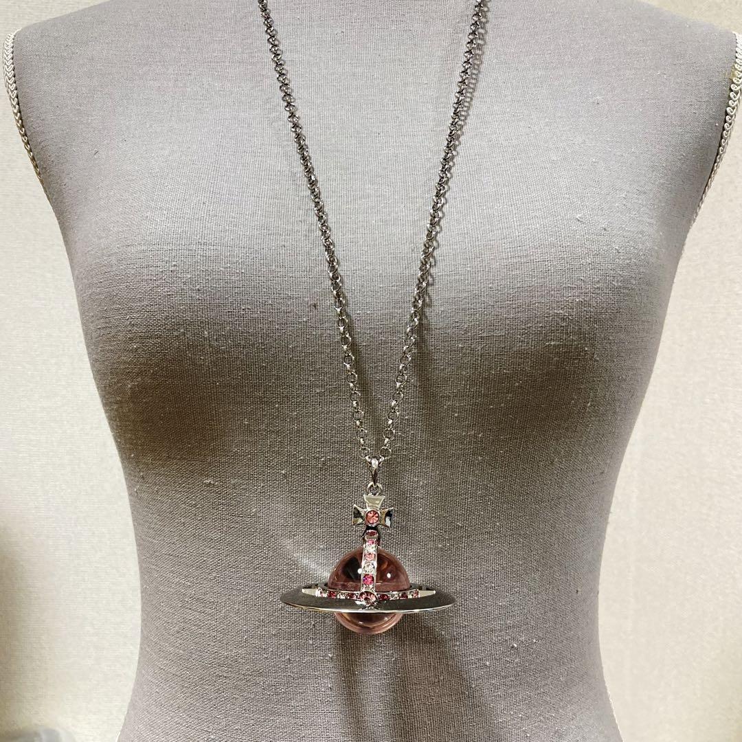 Vivienne Westwood Necklace Medium Orb Pink Silver Top 6.5 x 6cm C:80cm w/drawstr